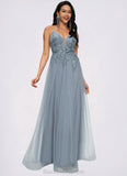 Cheyanne A-line V-Neck Floor-Length Tulle Prom Dresses With Appliques Lace Sequins BF2P0022223