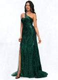 Cornelia Trumpet/Mermaid One Shoulder Sweep Train Sequin Prom Dresses With Sequins BF2P0022226