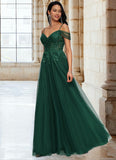 Daphne A-line Off the Shoulder Floor-Length Tulle Prom Dresses With Appliques Lace Sequins BF2P0022231
