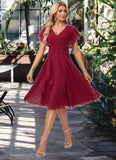 Alaina A-line V-Neck Knee-Length Chiffon Bridesmaid Dress With Ruffle BF2P0022609