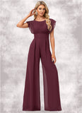 Elsie Jumpsuit/Pantsuit Scoop Floor-Length Chiffon Bridesmaid Dress With Ruffle BF2P0022610