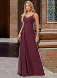 Chloe A-line V-Neck Floor-Length Chiffon Bridesmaid Dress With Ruffle BF2P0022611