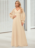 Isabell A-line V-Neck Floor-Length Chiffon Bridesmaid Dress With Bow BF2P0022613