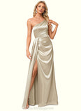 Liberty A-line One Shoulder Floor-Length Stretch Satin Bridesmaid Dress With Ruffle BF2P0022614