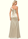 Liberty A-line One Shoulder Floor-Length Stretch Satin Bridesmaid Dress With Ruffle BF2P0022614