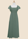Precious A-Line Bow Chiffon Floor-Length Junior Bridesmaid Dress Eucalyptus BF2P0022847