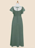 Precious A-Line Bow Chiffon Floor-Length Junior Bridesmaid Dress Eucalyptus BF2P0022847
