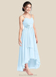 Aliyah A-Line Ruched Chiffon Asymmetrical Junior Bridesmaid Dress Sky Blue BF2P0022848