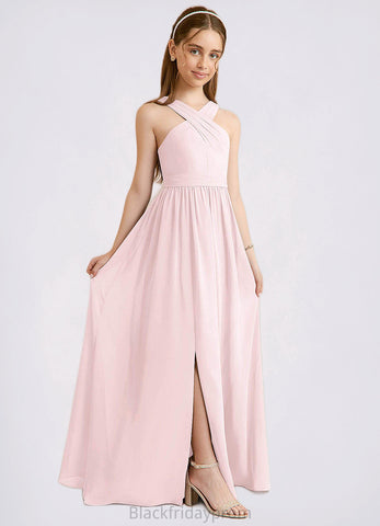 Layla A-Line Pleated Chiffon Floor-Length Junior Bridesmaid Dress Blushing Pink BF2P0022849