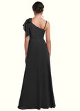 Briana A-Line Bow Chiffon Floor-Length Junior Bridesmaid Dress black BF2P0022850