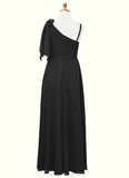 Briana A-Line Bow Chiffon Floor-Length Junior Bridesmaid Dress black BF2P0022850