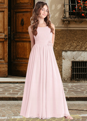 Kaya A-Line Floral Chiffon Floor-Length Junior Bridesmaid Dress Blushing Pink BF2P0022851
