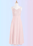 Lillie A-Line Lace Chiffon Floor-Length Junior Bridesmaid Dress Blushing Pink BF2P0022853