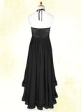 Heidi A-Line Lace Chiffon Asymmetrical Junior Bridesmaid Dress black BF2P0022855