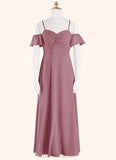 Melina A-Line Off the Shoulder Chiffon Floor-Length Junior Bridesmaid Dress Vintage Mauve BF2P0022859