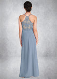 Frances A-Line Lace Chiffon Floor-Length Junior Bridesmaid Dress dusty blue BF2P0022860