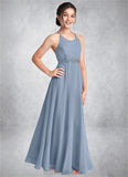Frances A-Line Lace Chiffon Floor-Length Junior Bridesmaid Dress dusty blue BF2P0022860