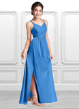 Destiny Pleated Mesh Floor-Length Junior Bridesmaid Dress Blue Jay BF2P0022861