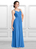 Destiny Pleated Mesh Floor-Length Junior Bridesmaid Dress Blue Jay BF2P0022861