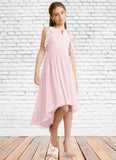 Olive A-Line Ruched Chiffon Asymmetrical Junior Bridesmaid Dress Blushing Pink BF2P0022862