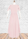 Olive A-Line Ruched Chiffon Asymmetrical Junior Bridesmaid Dress Blushing Pink BF2P0022862