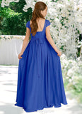 Eve A-Line Pleated Chiffon Floor-Length Junior Bridesmaid Dress Royal Blue BF2P0022863