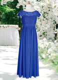 Eve A-Line Pleated Chiffon Floor-Length Junior Bridesmaid Dress Royal Blue BF2P0022863