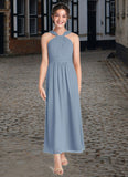 Isabella A-Line Pleated Chiffon Ankle-Length Junior Bridesmaid Dress dusty blue BF2P0022866