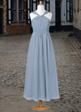 Isabella A-Line Pleated Chiffon Ankle-Length Junior Bridesmaid Dress dusty blue BF2P0022866