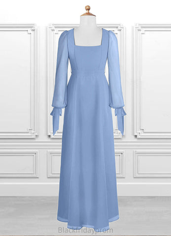 Yaritza A-Line Chiffon Floor-Length Junior Bridesmaid Dress with Pockets Steel Blue BF2P0022867