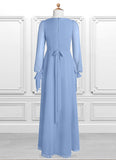Yaritza A-Line Chiffon Floor-Length Junior Bridesmaid Dress with Pockets Steel Blue BF2P0022867