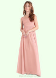 Celia A-Line Pleated Chiffon Floor-Length Junior Bridesmaid Dress Rosette BF2P0022868