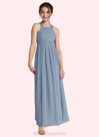 Leslie A-Line Lace Chiffon Floor-Length Junior Bridesmaid Dress dusty blue BF2P0022871