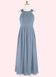 Leslie A-Line Lace Chiffon Floor-Length Junior Bridesmaid Dress dusty blue BF2P0022871
