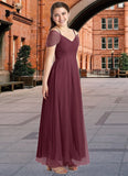 Urania A-Line Off the Shoulder Tulle Floor-Length Junior Bridesmaid Dress Cabernet BF2P0022873