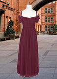 Urania A-Line Off the Shoulder Tulle Floor-Length Junior Bridesmaid Dress Cabernet BF2P0022873