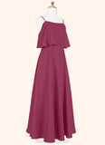 Emmalee A-Line Ruched Chiffon Floor-Length Junior Bridesmaid Dress Mulberry BF2P0022874