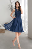 Lena A-line Scoop Knee-Length Chiffon Lace Homecoming Dress With Beading BF2P0020515