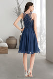 Lena A-line Scoop Knee-Length Chiffon Lace Homecoming Dress With Beading BF2P0020515