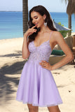 Adalynn A-line V-Neck Short/Mini Lace Tulle Homecoming Dress With Beading BF2P0020501