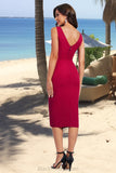 Elizabeth Bodycon V-Neck Knee-Length Stretch Crepe Homecoming Dress With Ruffle BF2P0020522