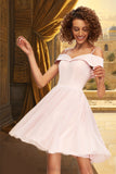 Vivienne A-line Off the Shoulder V-Neck Short/Mini Tulle Stretch Crepe Homecoming Dress BF2P0020526