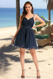 Nova A-line V-Neck Short/Mini Tulle Homecoming Dress With Pleated BF2P0020471