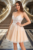 Charity A-line V-Neck Short/Mini Lace Tulle Homecoming Dress BF2P0020469