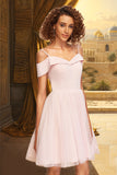 Vivienne A-line Off the Shoulder V-Neck Short/Mini Tulle Stretch Crepe Homecoming Dress BF2P0020526