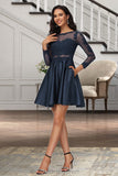 Ginny A-line Scoop Short/Mini Lace Satin Homecoming Dress BF2P0020494