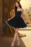 Chelsea A-line Square Short/Mini Satin Tulle Homecoming Dress BF2P0020491
