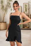 Luna Sheath/Column Straight Short/Mini Silky Satin Homecoming Dress With Ruffle BF2P0020482