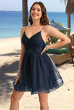 Nova A-line V-Neck Short/Mini Tulle Homecoming Dress With Pleated BF2P0020471