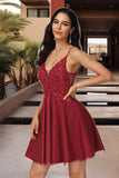 Shayla A-line V-Neck Short/Mini Lace Tulle Homecoming Dress With Sequins BF2P0020498